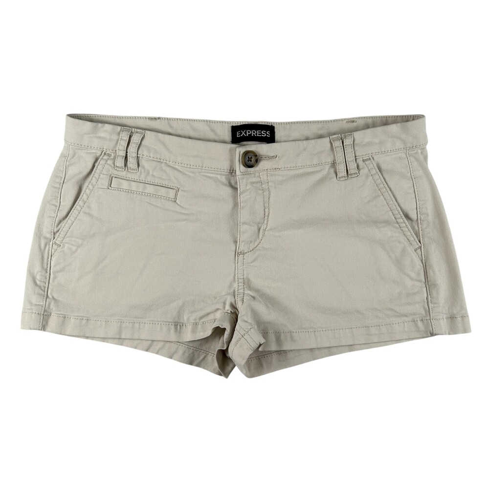Vintage Express Shorts Womens 4 Twill Chino Stretch Low Rise Hot Pants Y2K